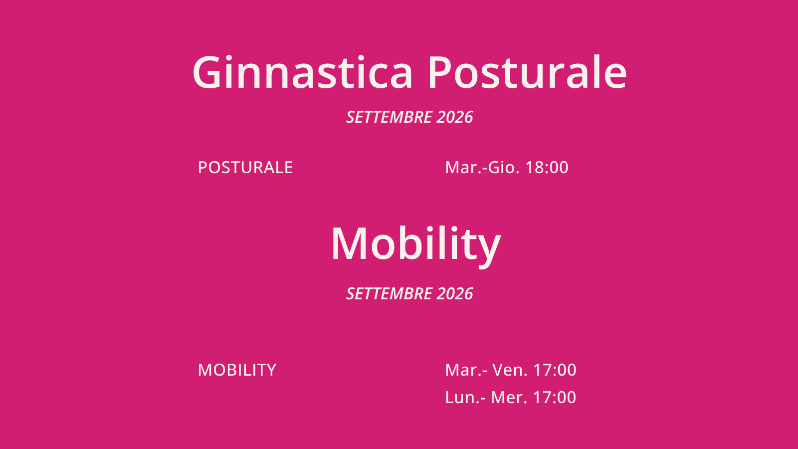 Palinsesto Mobility e posturale settembre 2026