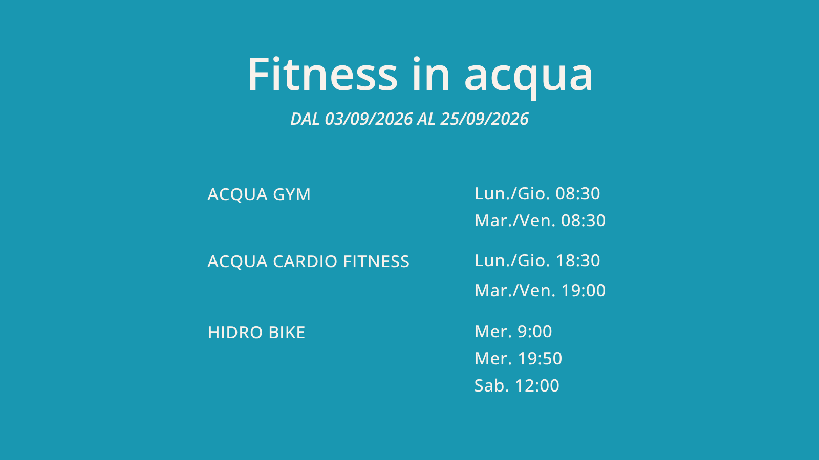 Palinsesto fitness in acqua settembre 2026