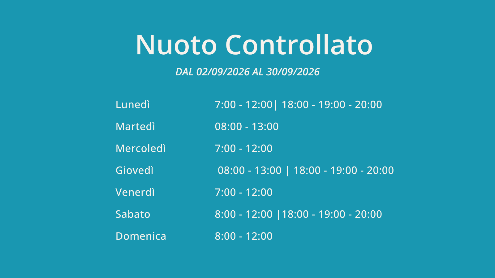 Palinsesto nuoto controllato settembre 2026